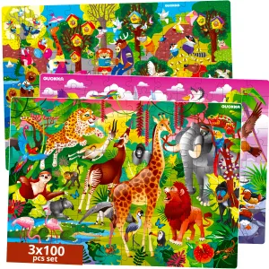 100 Pcs Puzzles for Kids | Wild Animals, Floral
