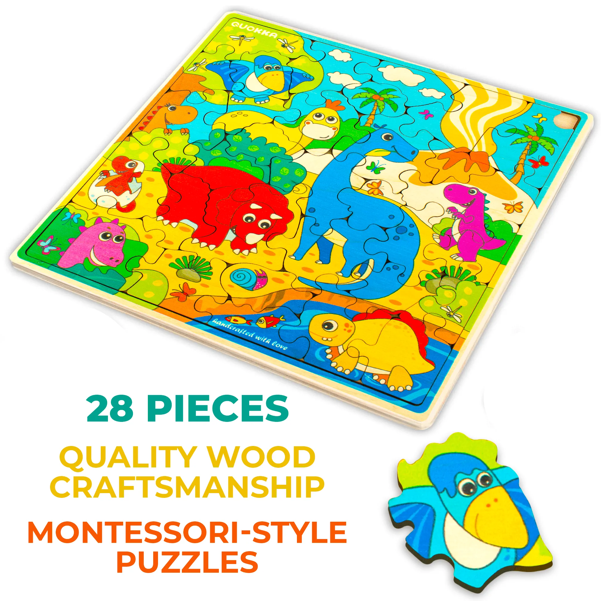 28 Pieces Wooden Puzzles for Kids | Dino