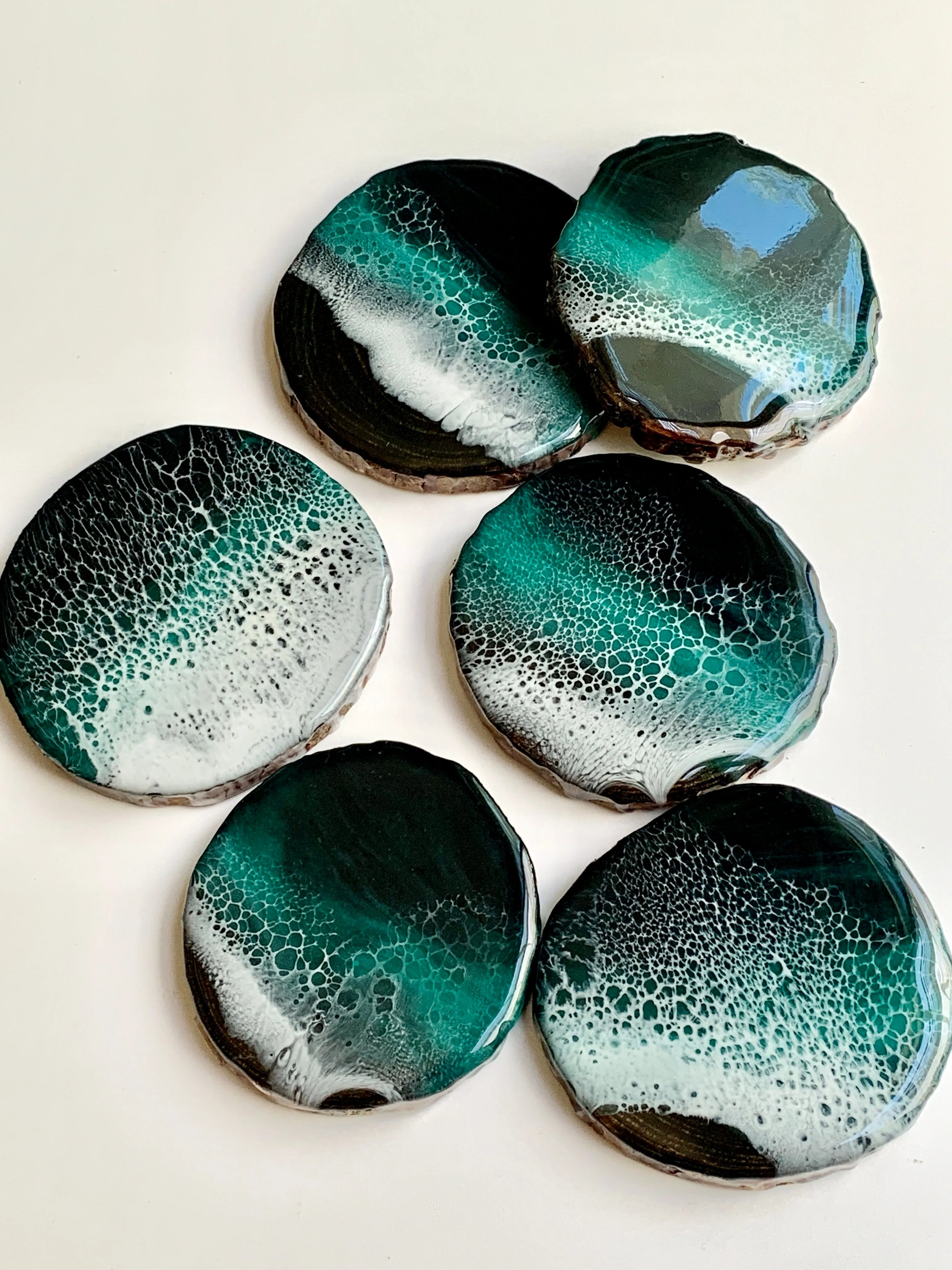 3 Emerald Seascape Wooden Coasters