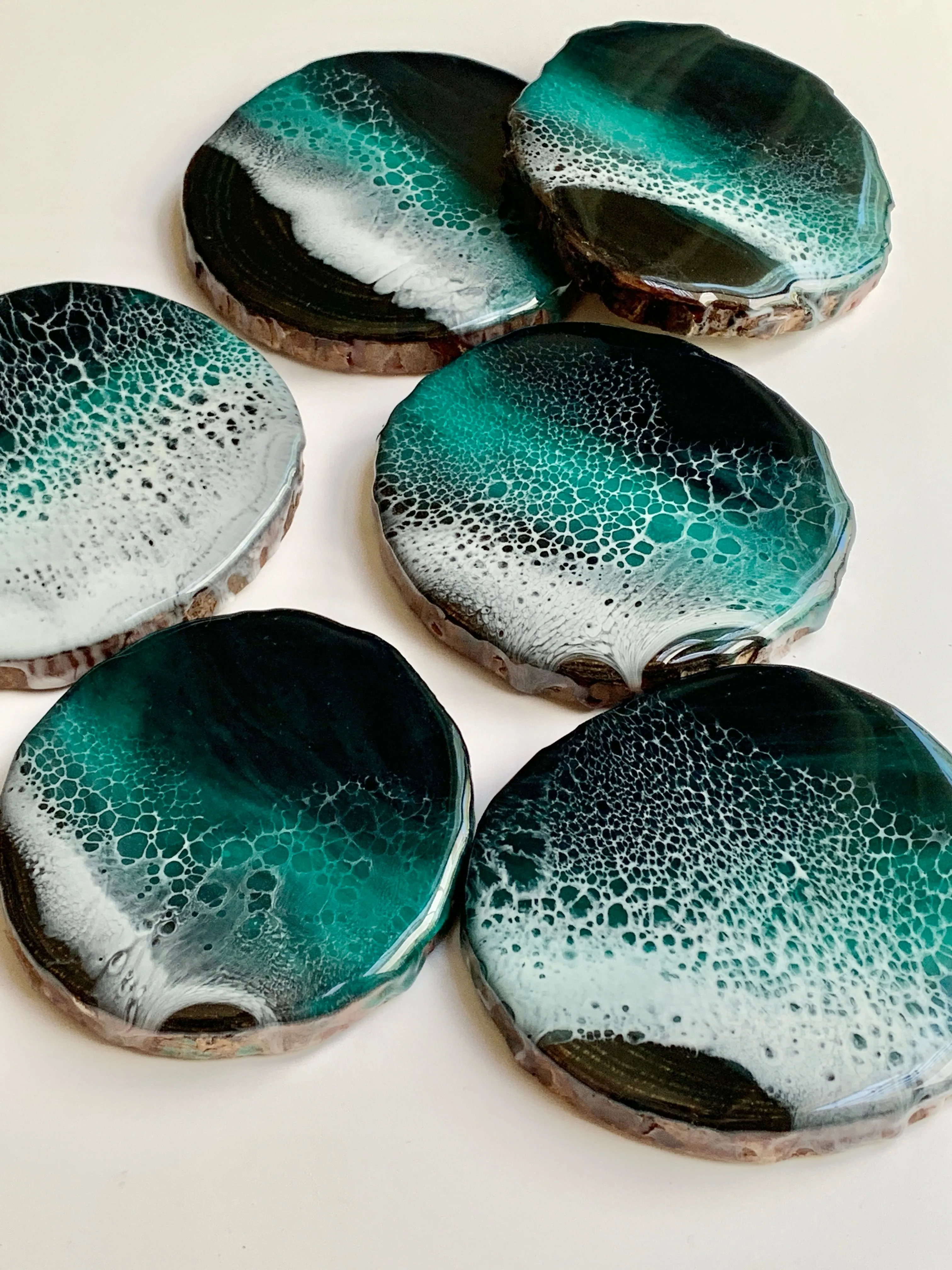 3 Emerald Seascape Wooden Coasters