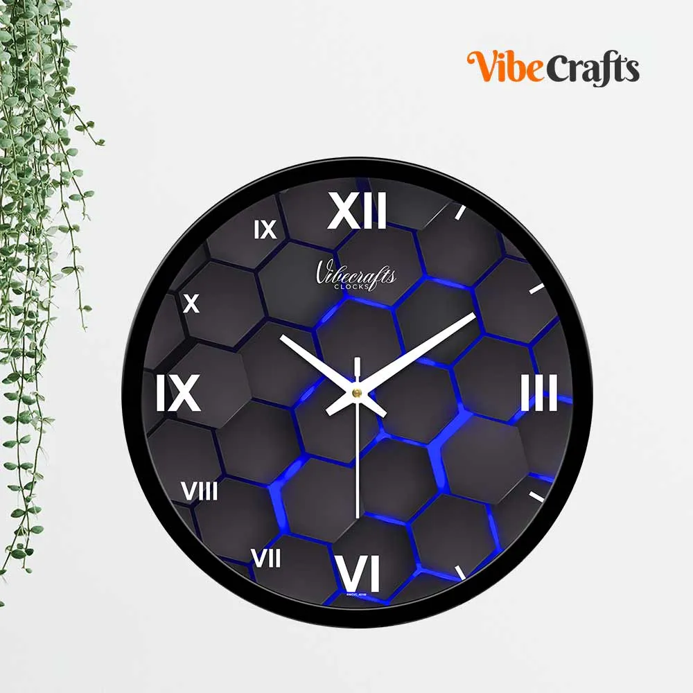 3D Blue Hexagonal Designer Wall Clock