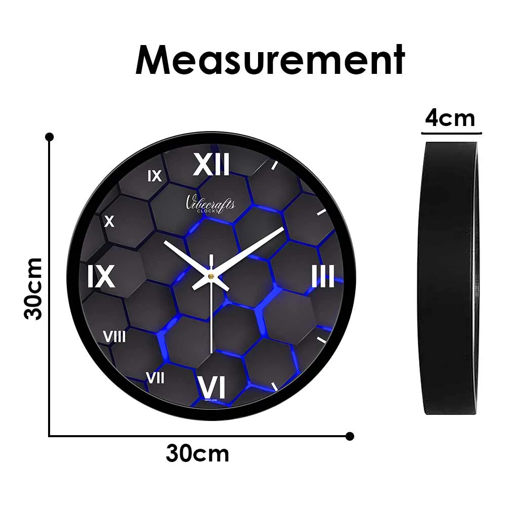 3D Blue Hexagonal Designer Wall Clock