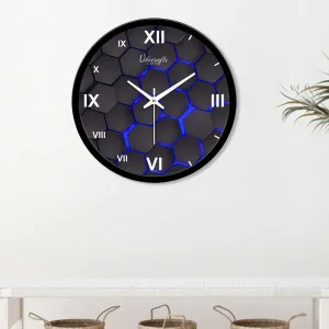 3D Blue Hexagonal Designer Wall Clock