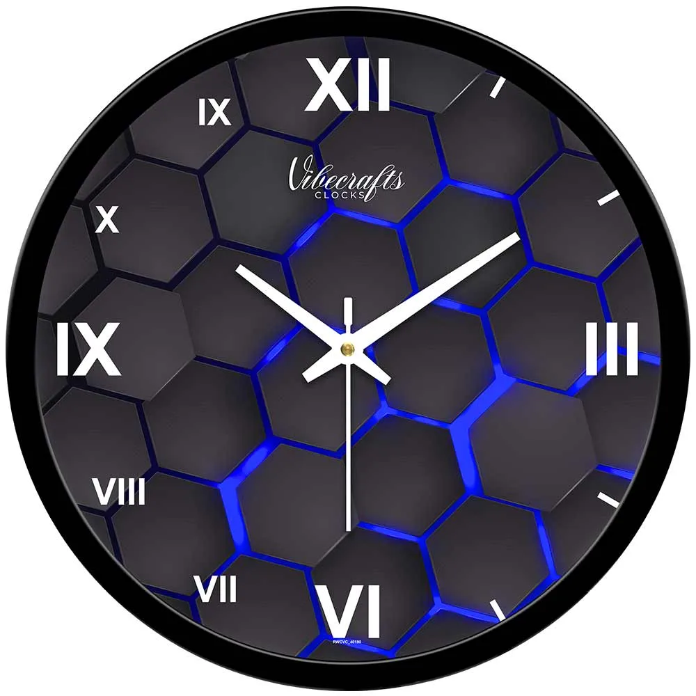 3D Blue Hexagonal Designer Wall Clock