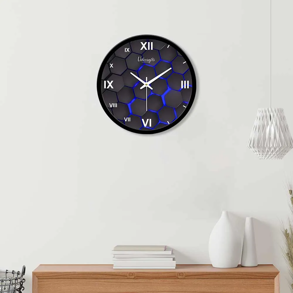 3D Blue Hexagonal Designer Wall Clock