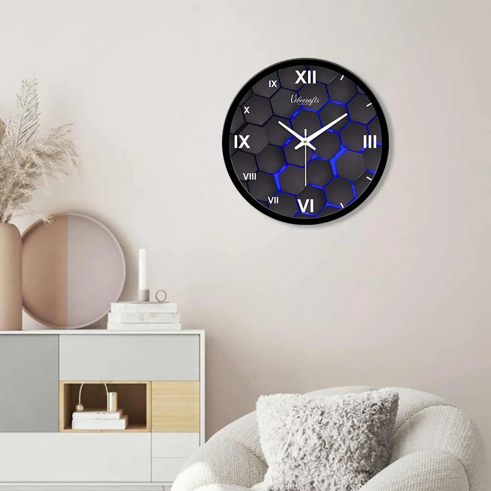 3D Blue Hexagonal Designer Wall Clock