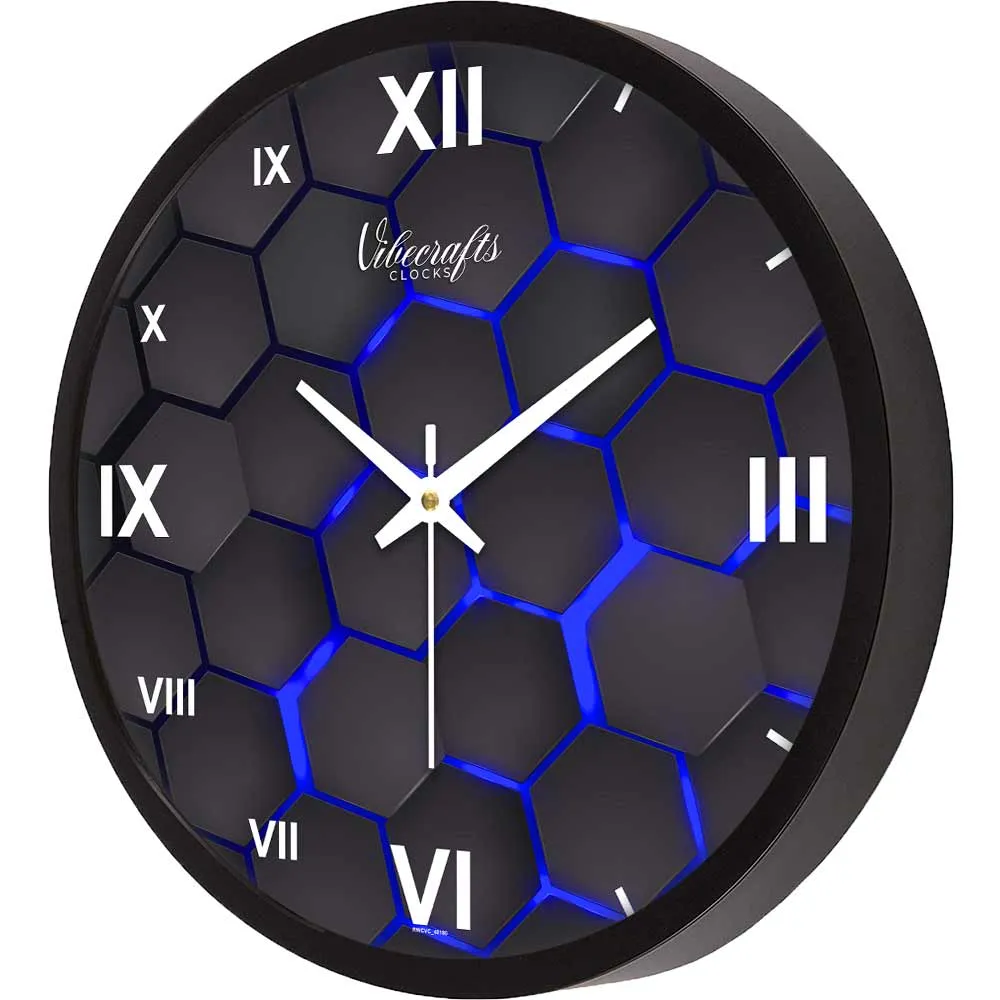 3D Blue Hexagonal Designer Wall Clock