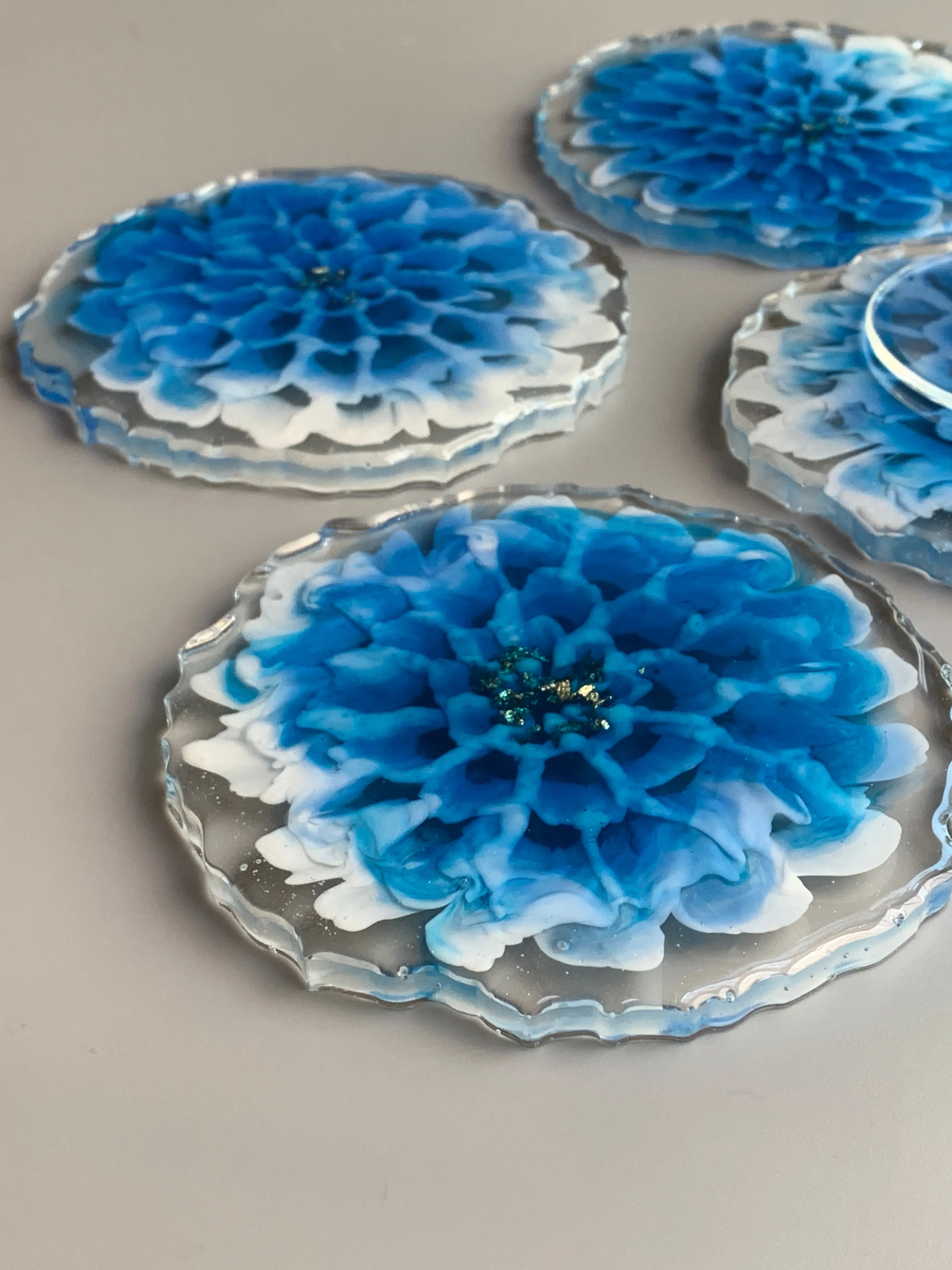3D Floral Coasters - Dahlia Blue
