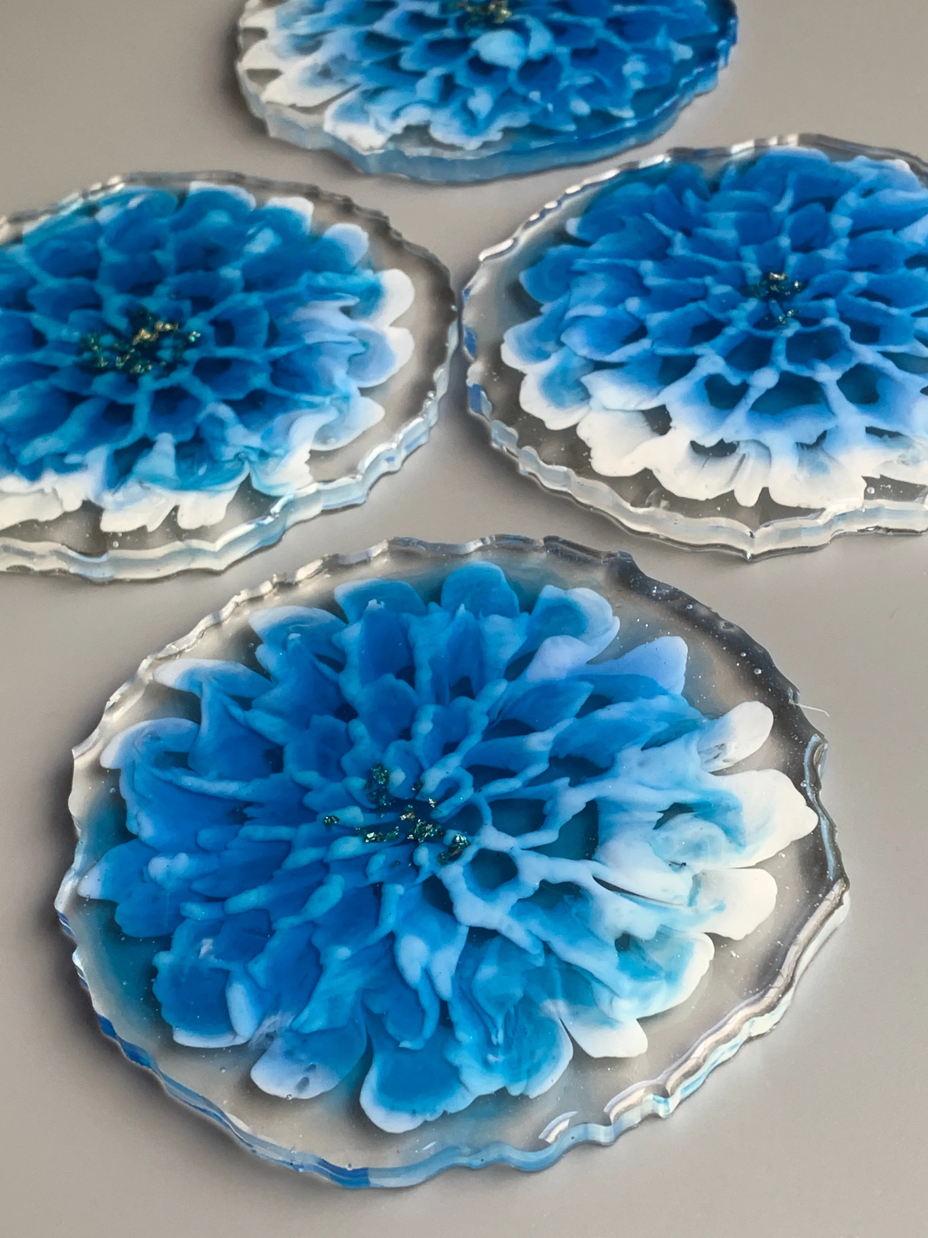 3D Floral Coasters - Dahlia Blue