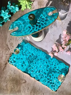 3D Floral Tray: 12' Dahlia Turquoise   Caddy