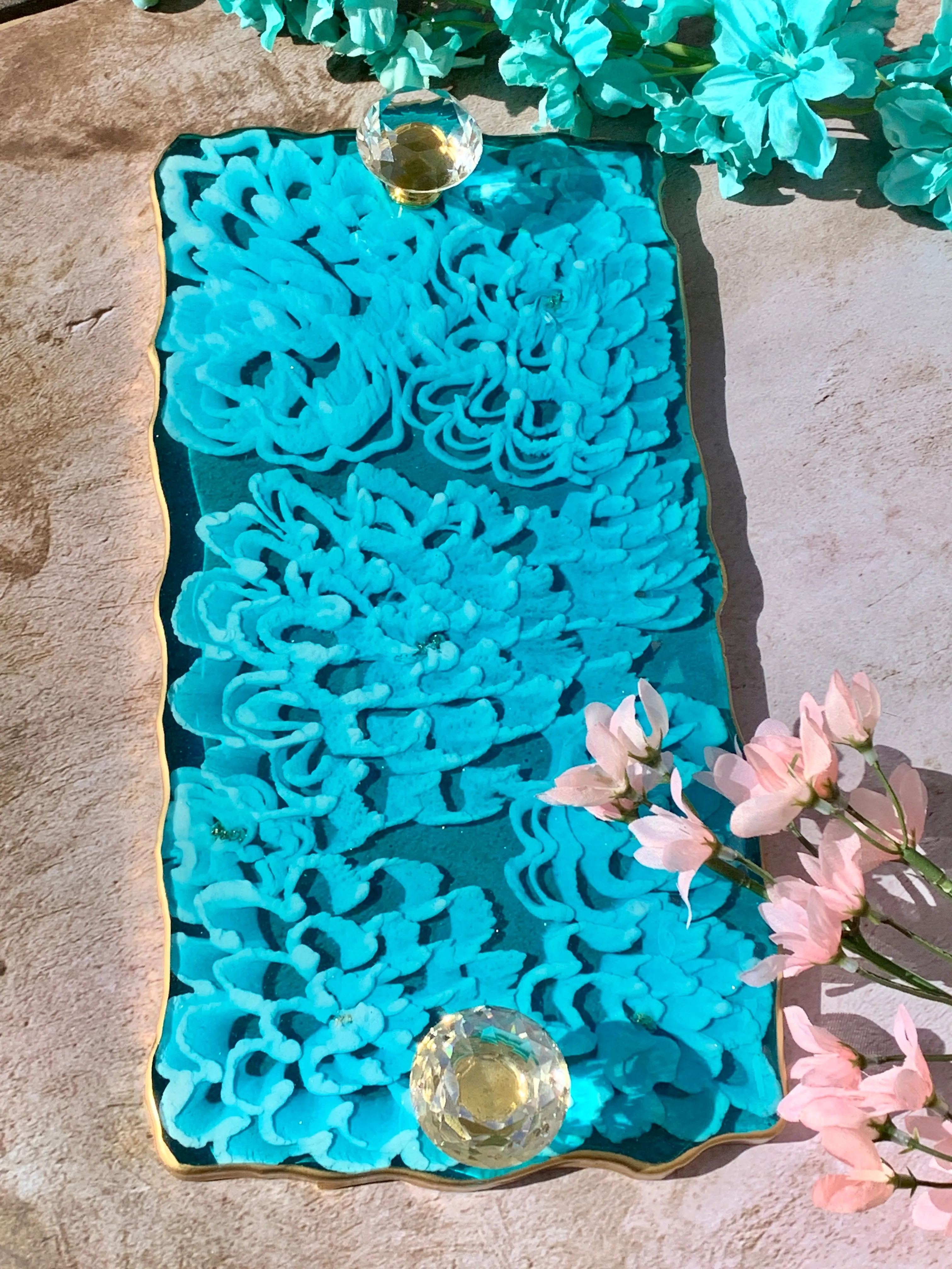 3D Floral Tray: 12' Dahlia Turquoise   Caddy