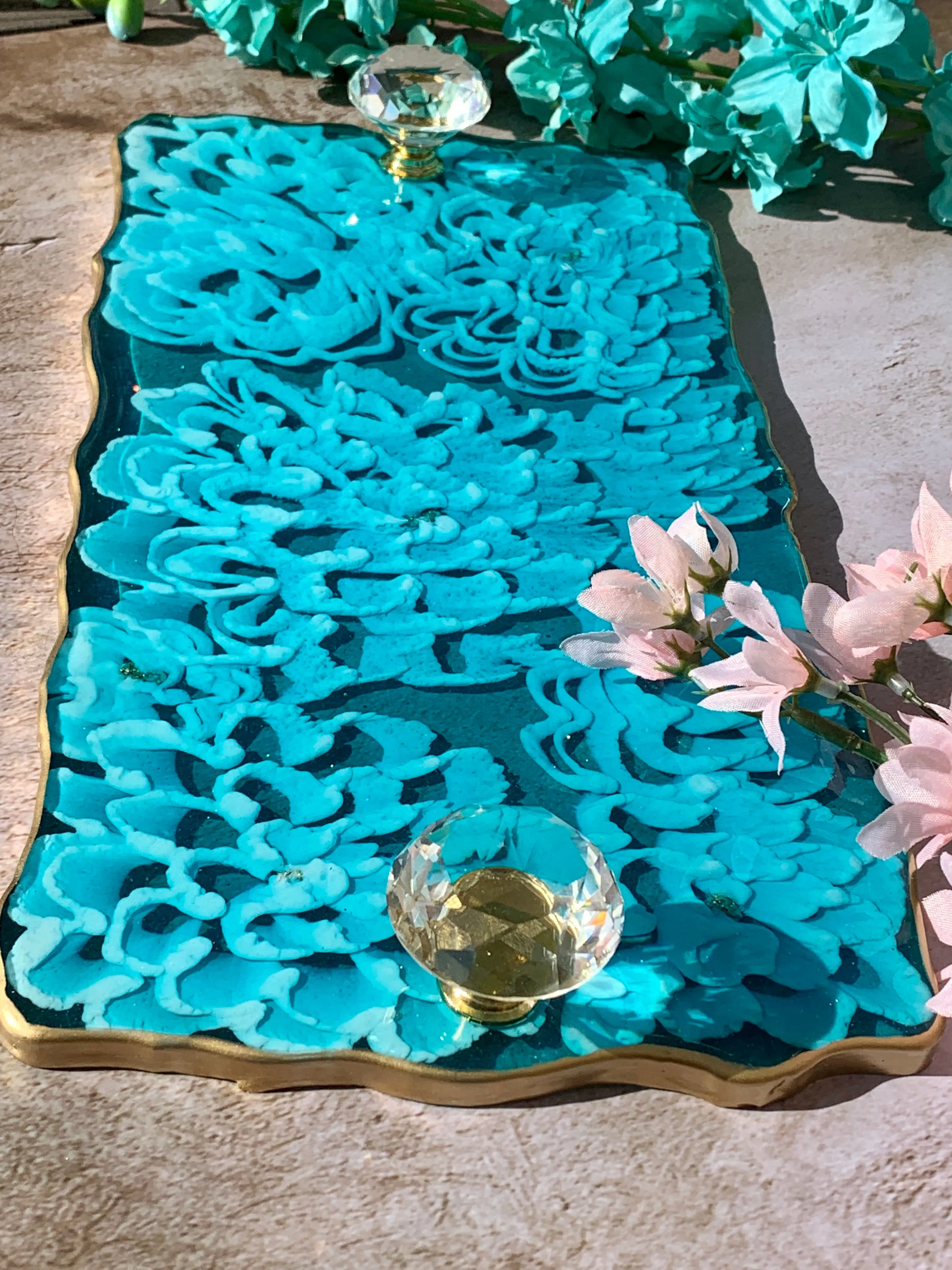 3D Floral Tray: 12' Dahlia Turquoise   Caddy