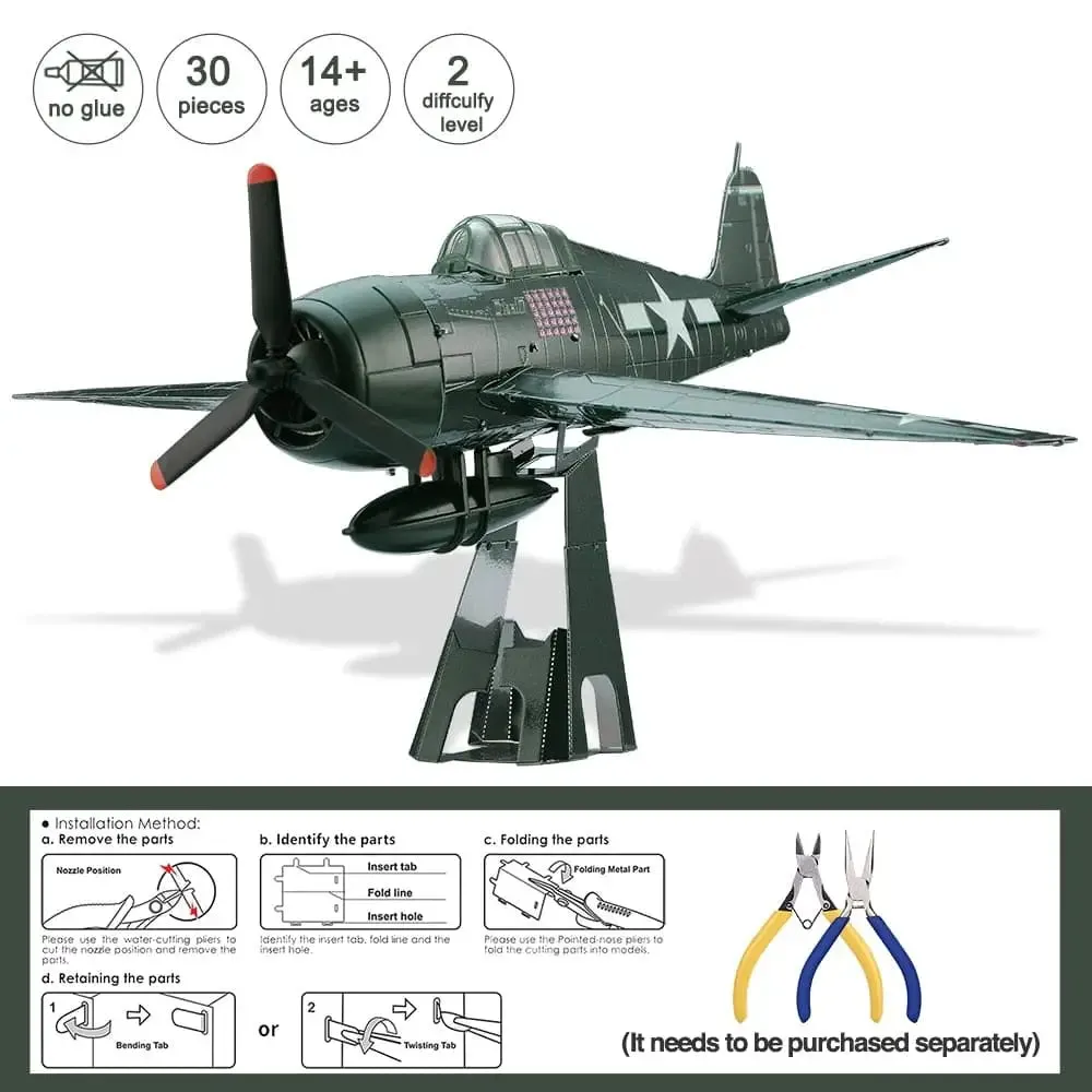 3d Metal Puzzle Grumman F6f Hellcat Model Kits for Teens Diy Toy Jigsaw Birthday Gifts