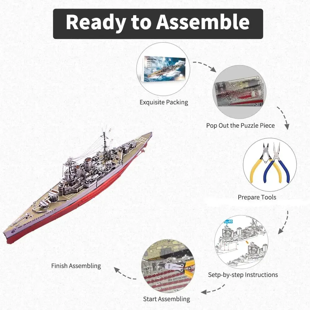 3d Metal Puzzle Model Building Kits Battleship Hms Hood Jigsaw Toy Christmas Birthday Gifts for Adults Kids