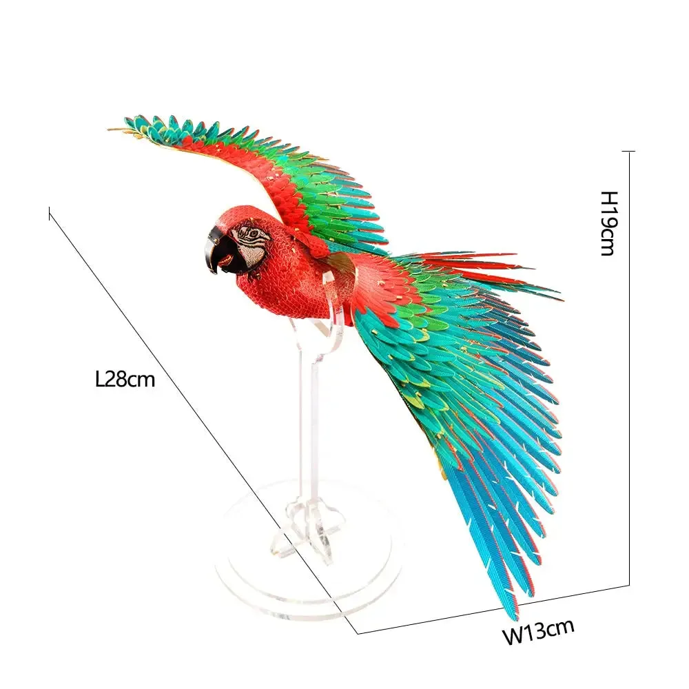 3d Metal Puzzle -scarlet Macaw with Acrylic Stand Diy Model Kits Assemble Jigsaw Toy Desktop Decoration Gift for Adult