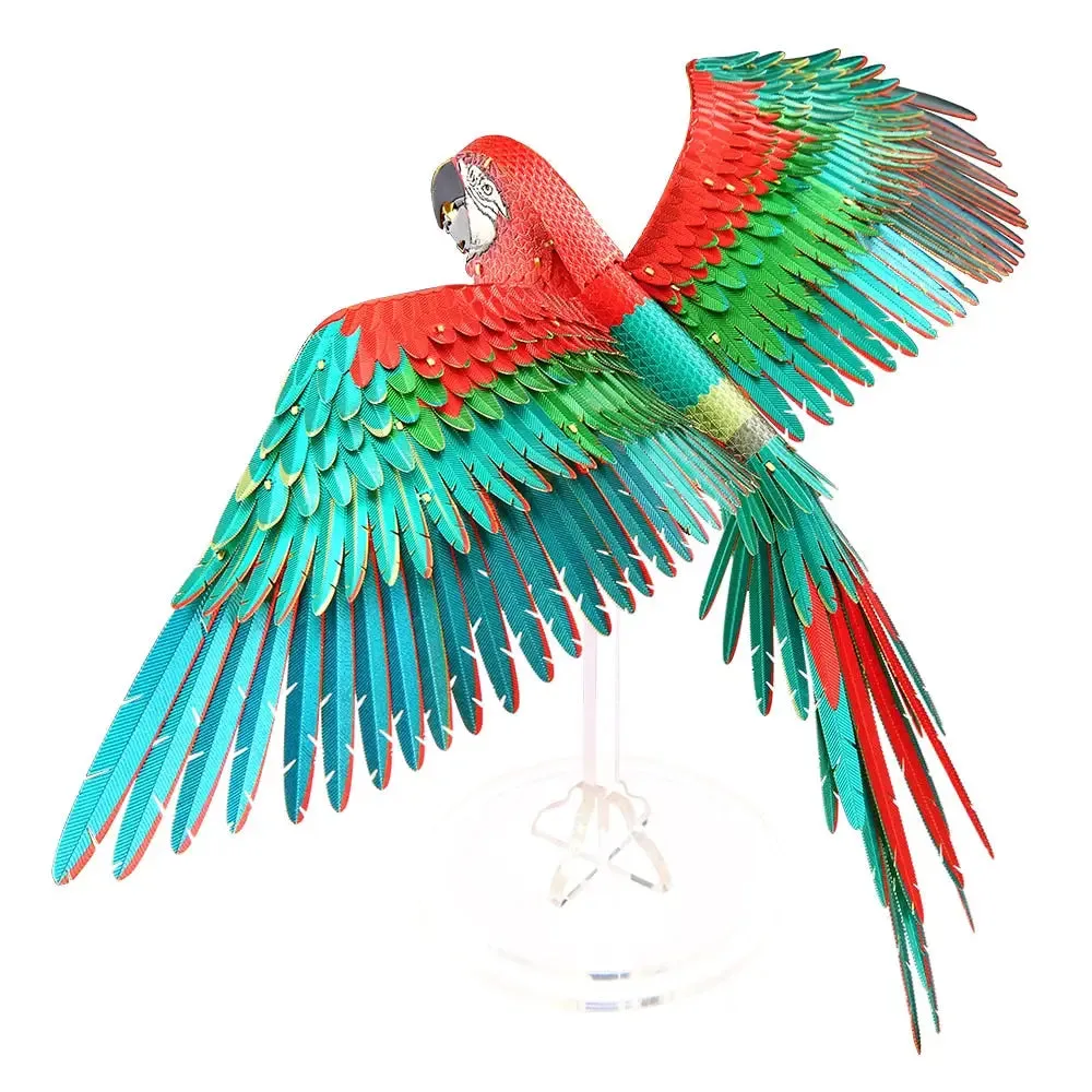 3d Metal Puzzle -scarlet Macaw with Acrylic Stand Diy Model Kits Assemble Jigsaw Toy Desktop Decoration Gift for Adult