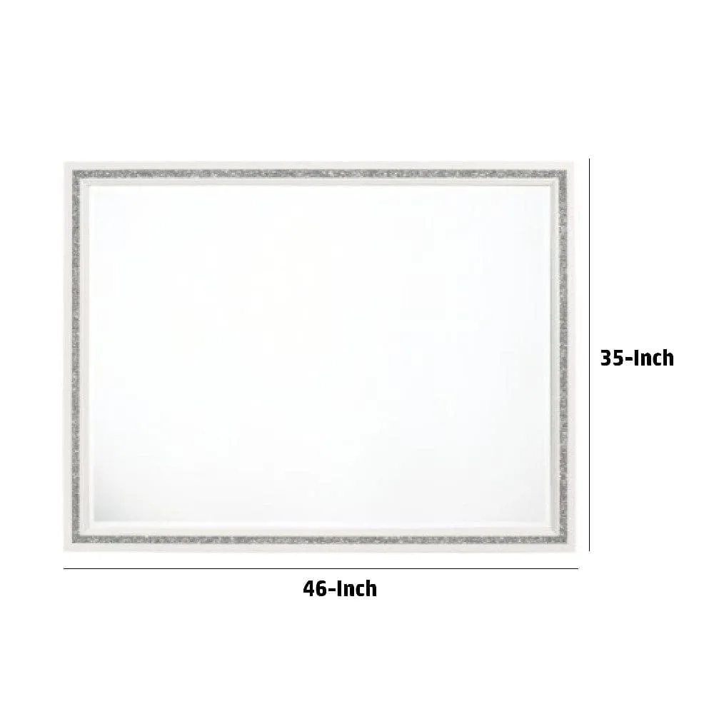 46 Inch Solid Wood Mirror, Shimmering Silver Accent, Landscape, White By Casagear Home