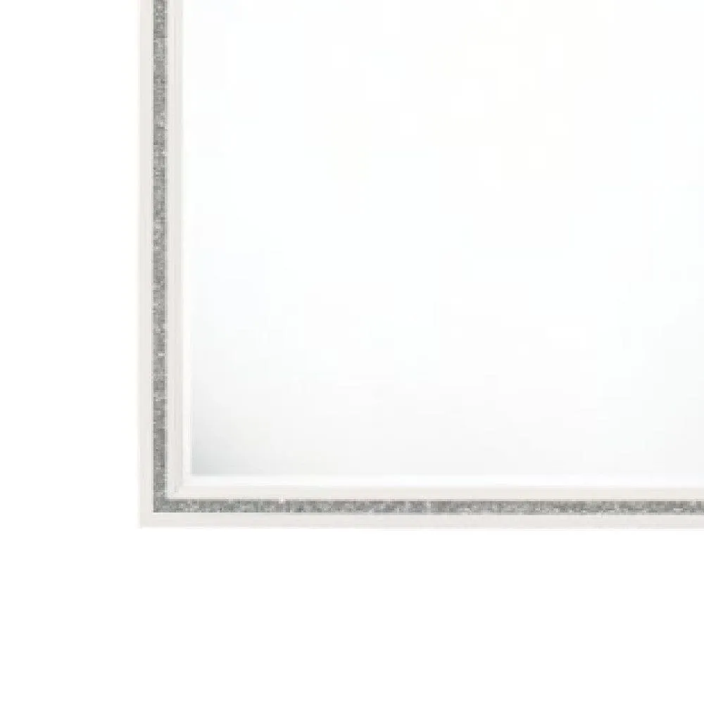 46 Inch Solid Wood Mirror, Shimmering Silver Accent, Landscape, White By Casagear Home