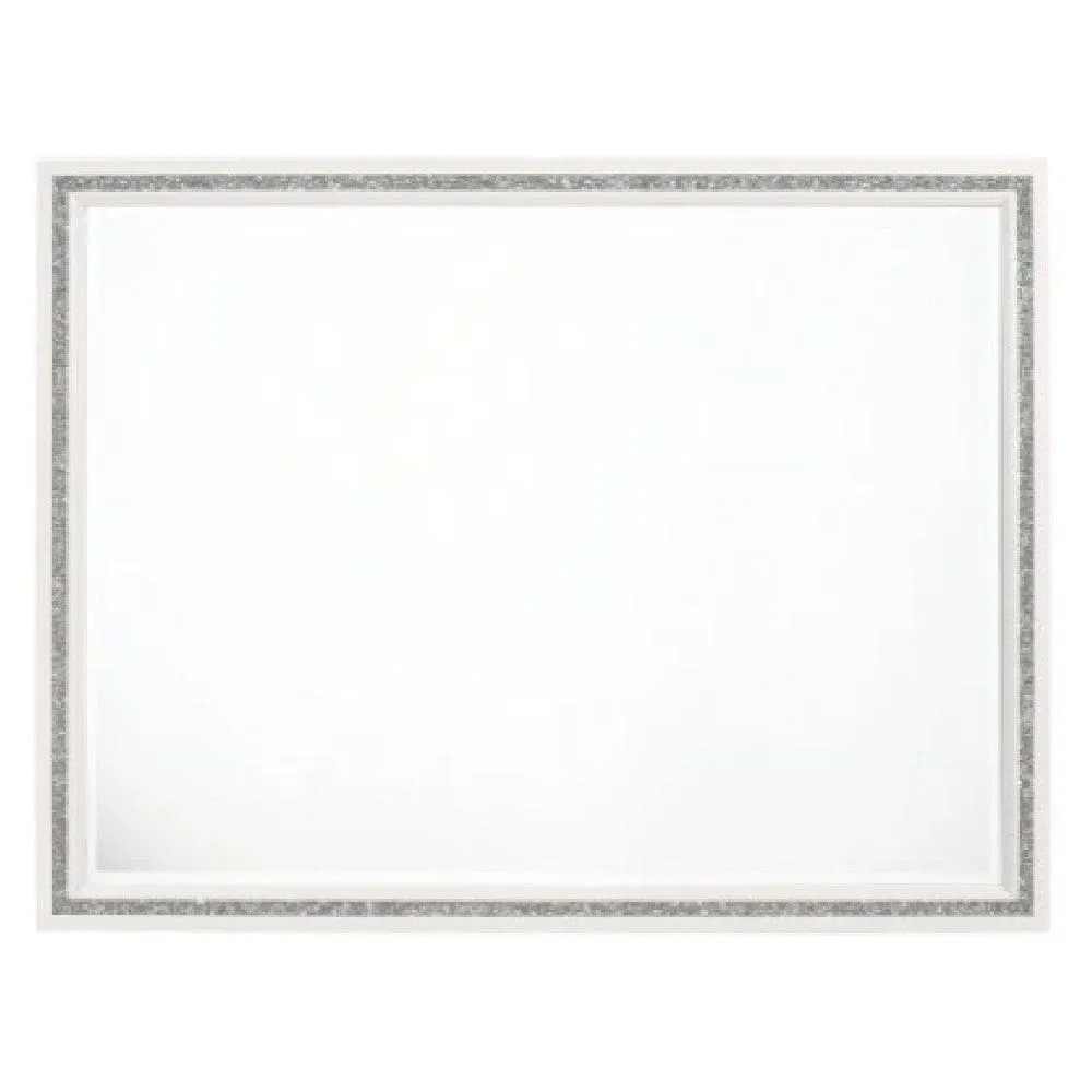 46 Inch Solid Wood Mirror, Shimmering Silver Accent, Landscape, White By Casagear Home