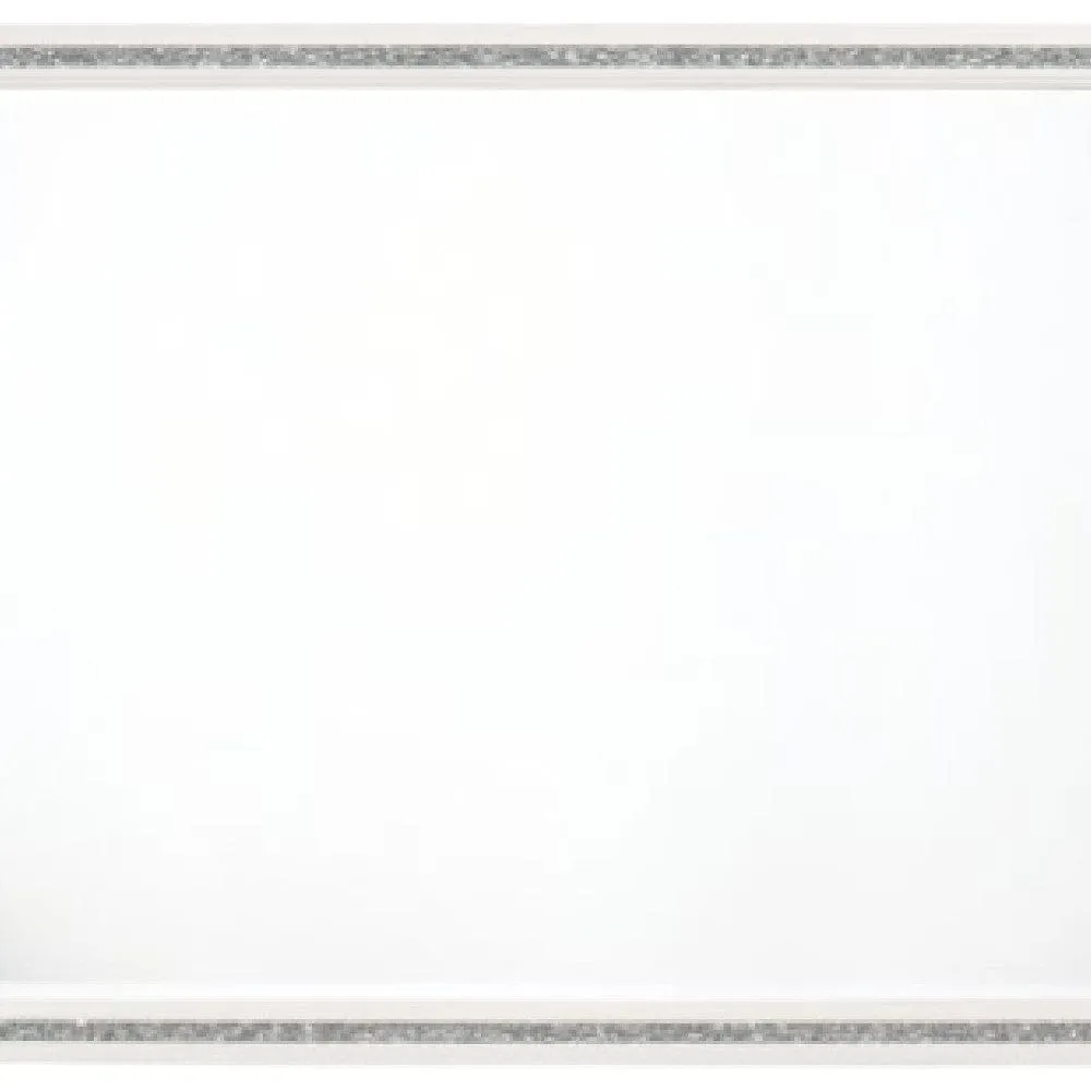46 Inch Solid Wood Mirror, Shimmering Silver Accent, Landscape, White By Casagear Home