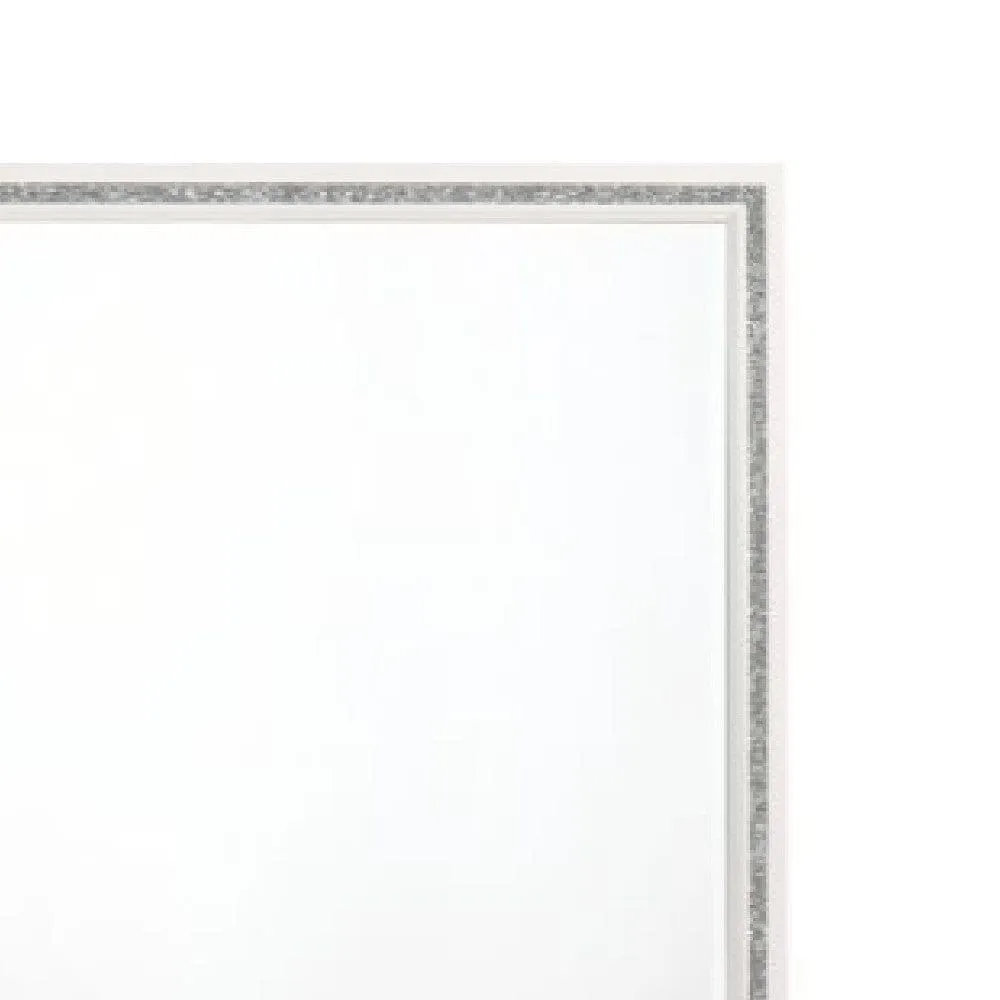 46 Inch Solid Wood Mirror, Shimmering Silver Accent, Landscape, White By Casagear Home