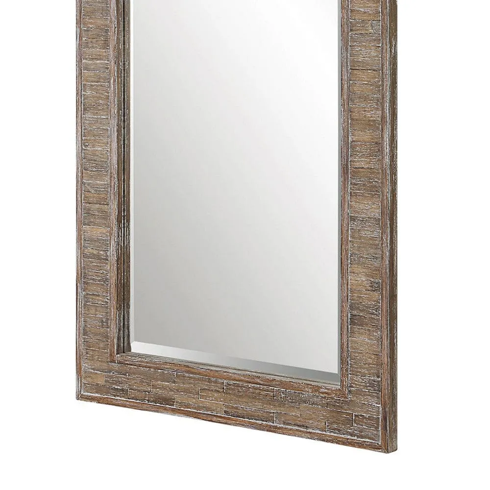 65 Inch Wood Wall Mirror, Tall, Distressed Weathered Brown By Casagear Home