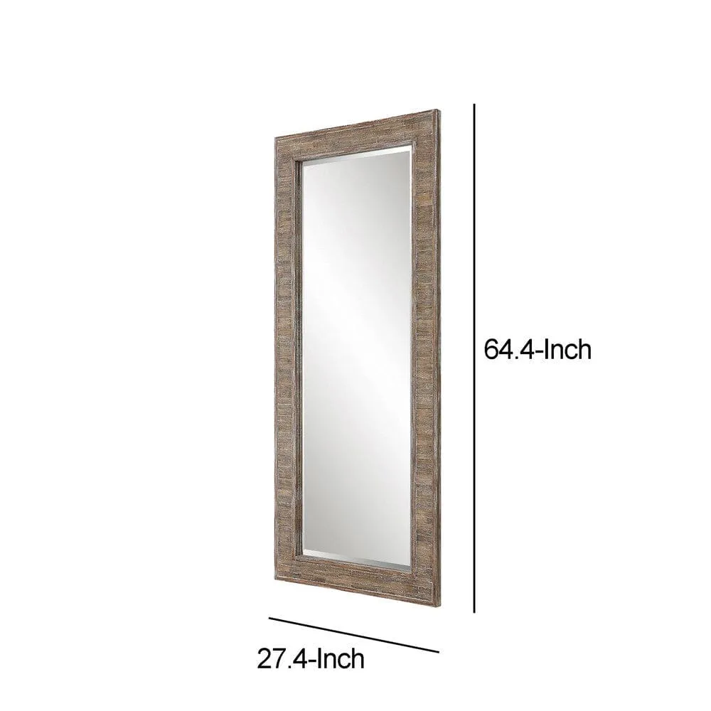 65 Inch Wood Wall Mirror, Tall, Distressed Weathered Brown By Casagear Home