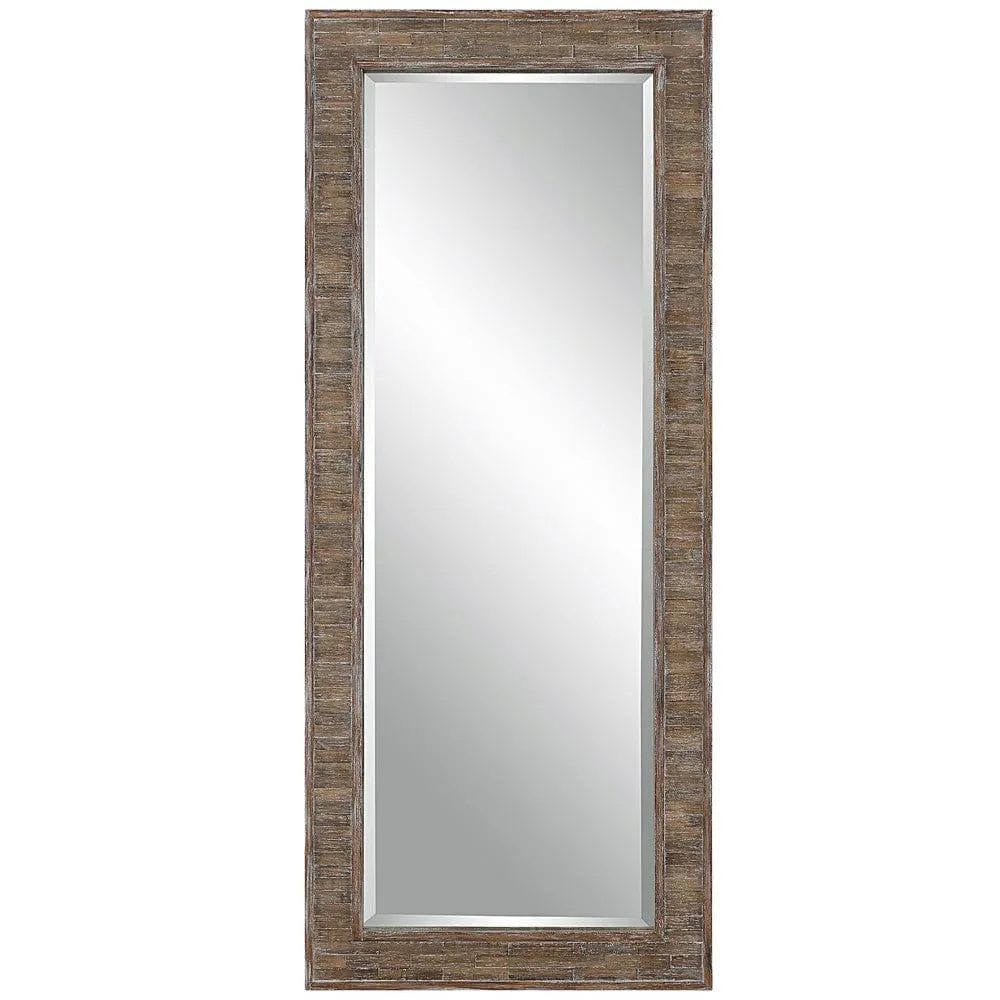 65 Inch Wood Wall Mirror, Tall, Distressed Weathered Brown By Casagear Home