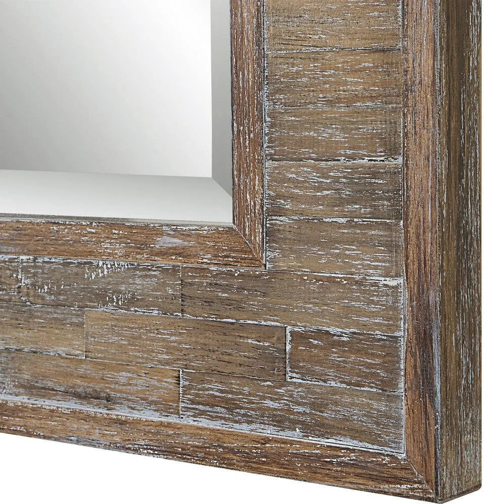 65 Inch Wood Wall Mirror, Tall, Distressed Weathered Brown By Casagear Home