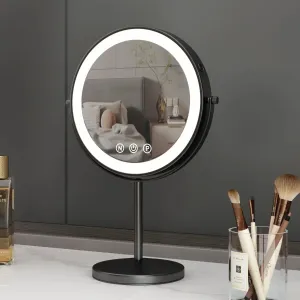 9 Inch Double-Sided LED Black Metal Ring Light Mirror with 3x Magnification and Adjustable Brightness