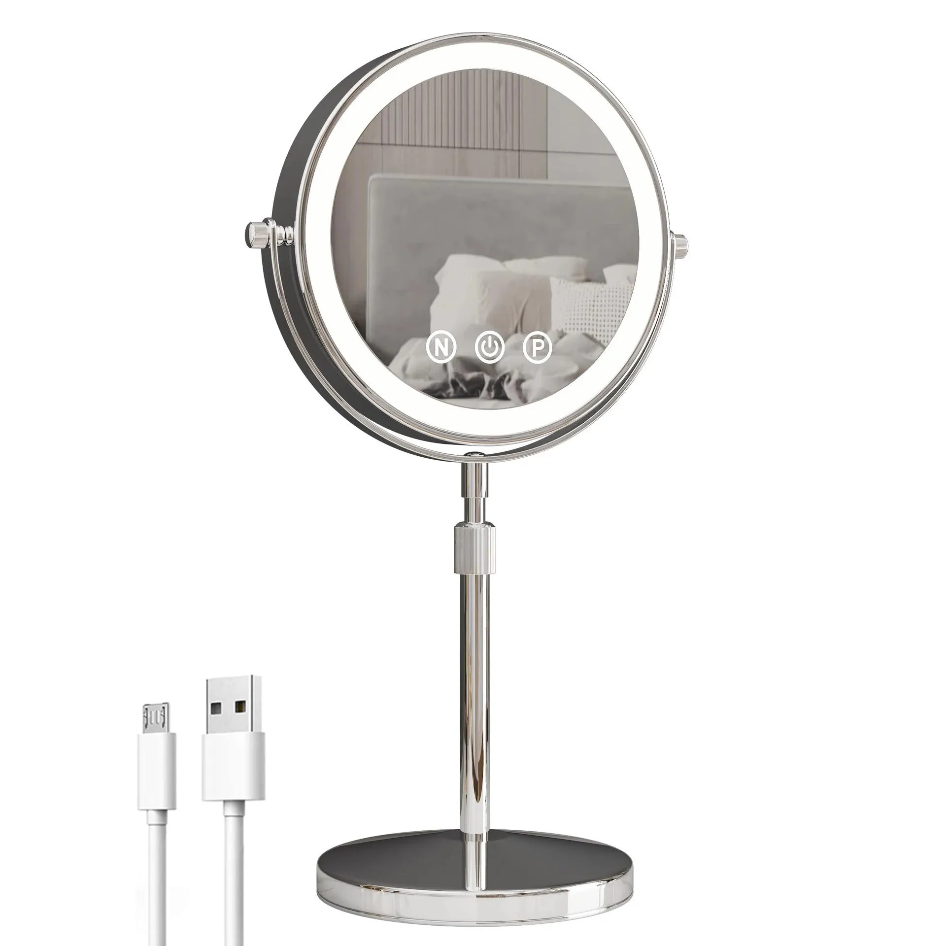 9 Inch Double-Sided LED Black Metal Ring Light Mirror with 3x Magnification and Adjustable Brightness
