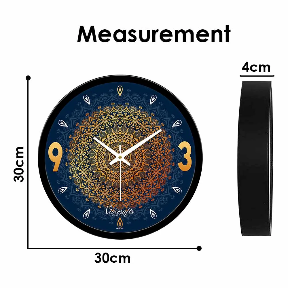 Abstract Blue Background Golden Mandala Designer Wall Clock