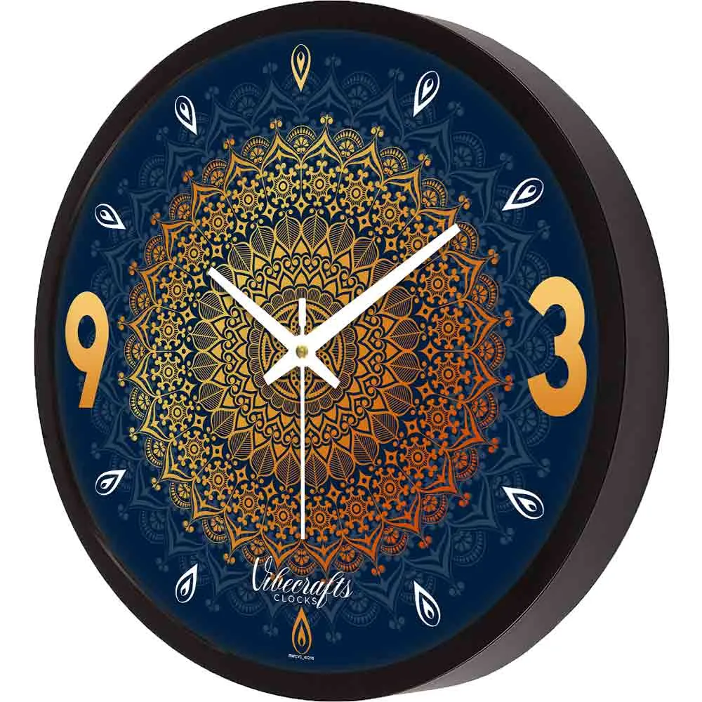Abstract Blue Background Golden Mandala Designer Wall Clock