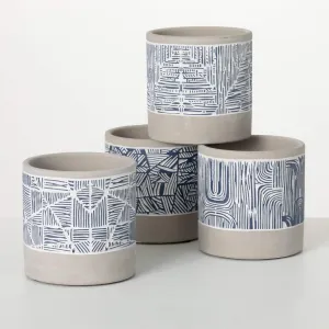 Abstract Cement Pot Set Of 4