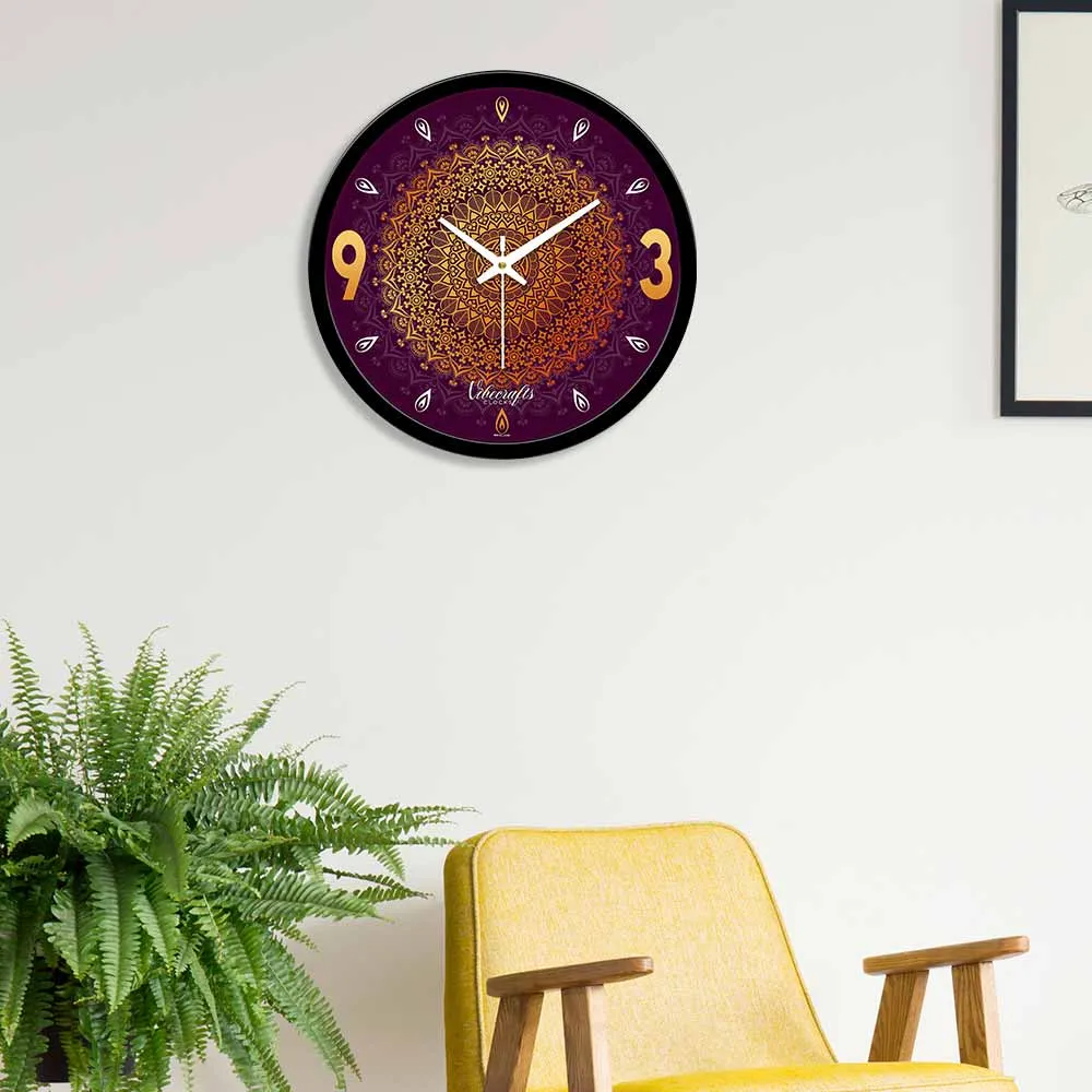 Abstract Golden Mandala Pattern Designer Wall Clock