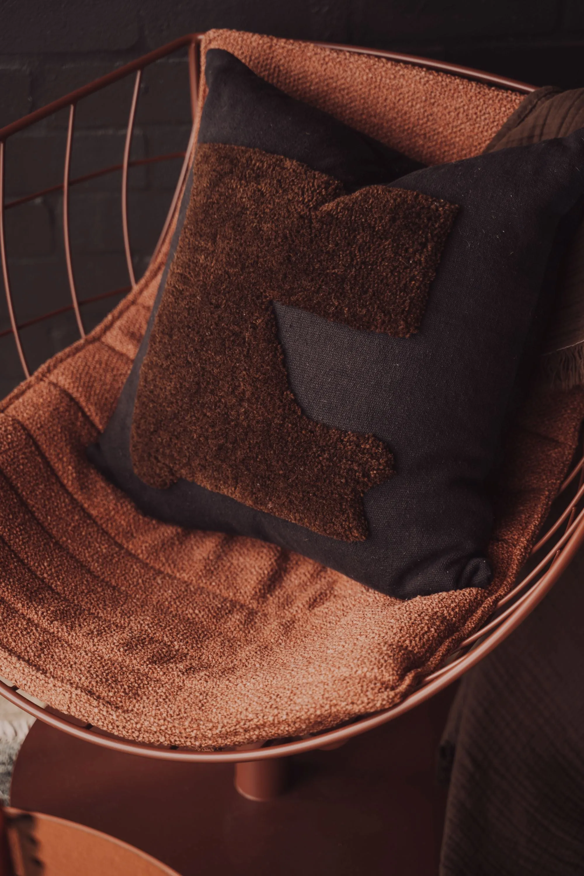 Abstract Square Cushion - Black/Chocolate