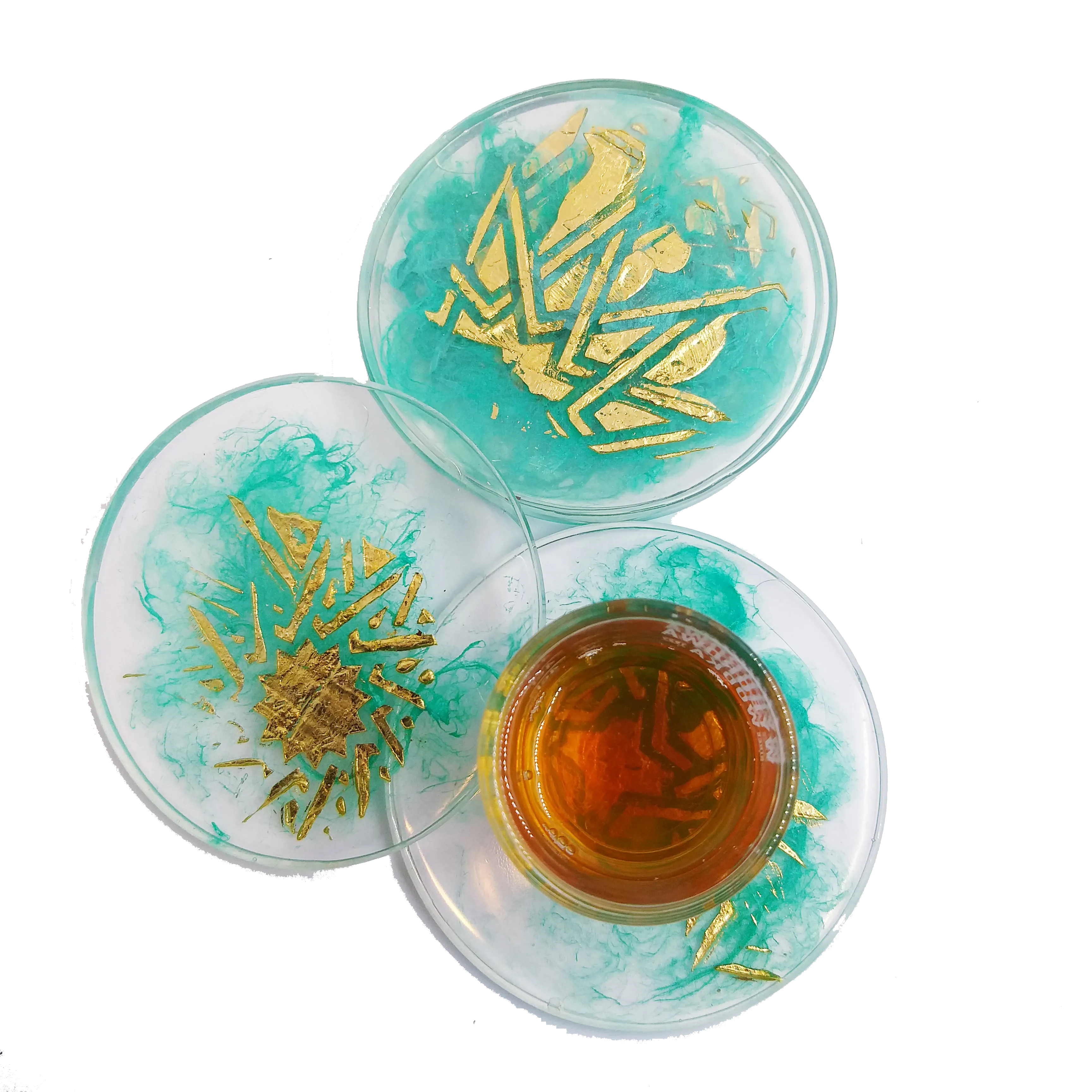 Aqua and Gold Resin Coasters