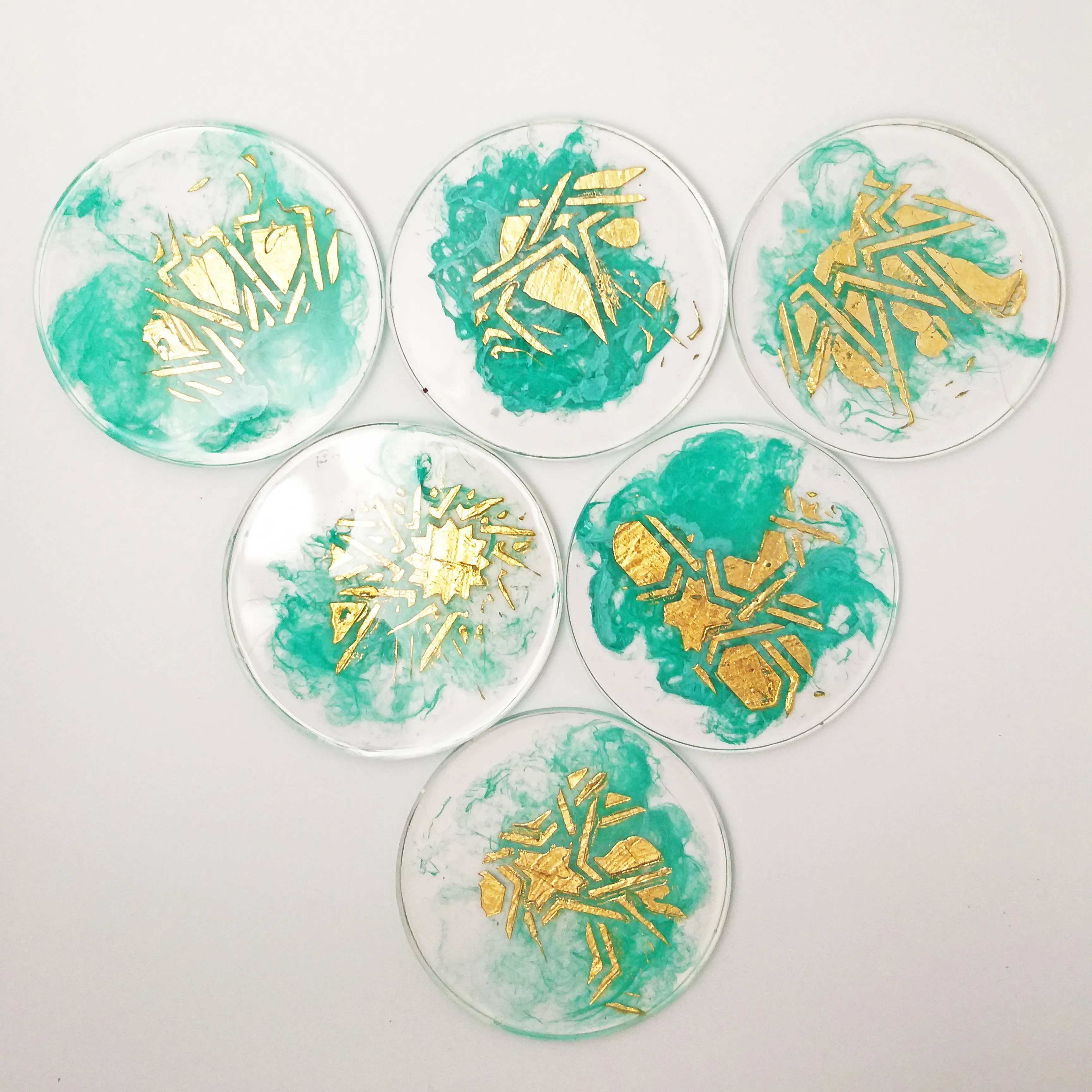 Aqua and Gold Resin Coasters