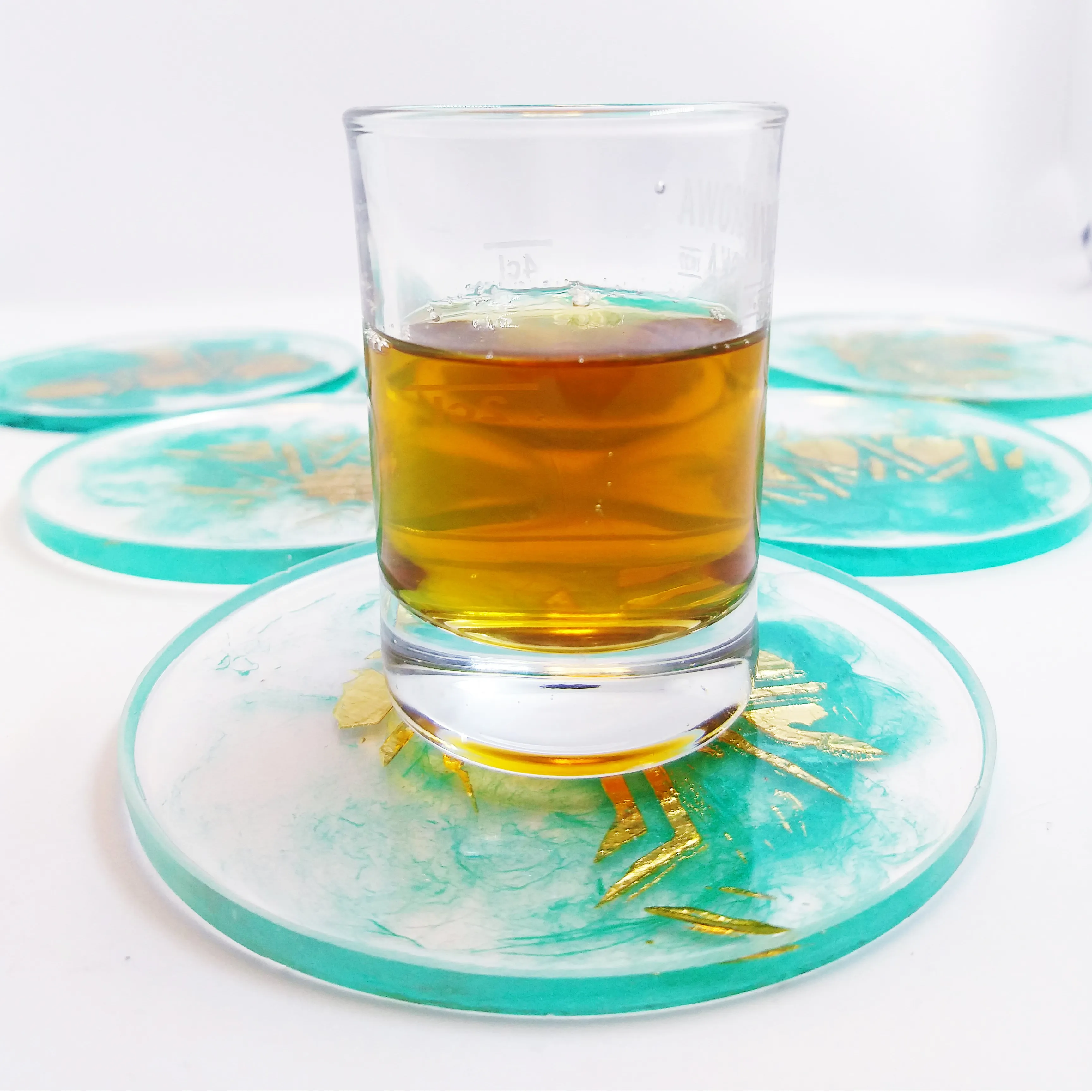 Aqua and Gold Resin Coasters