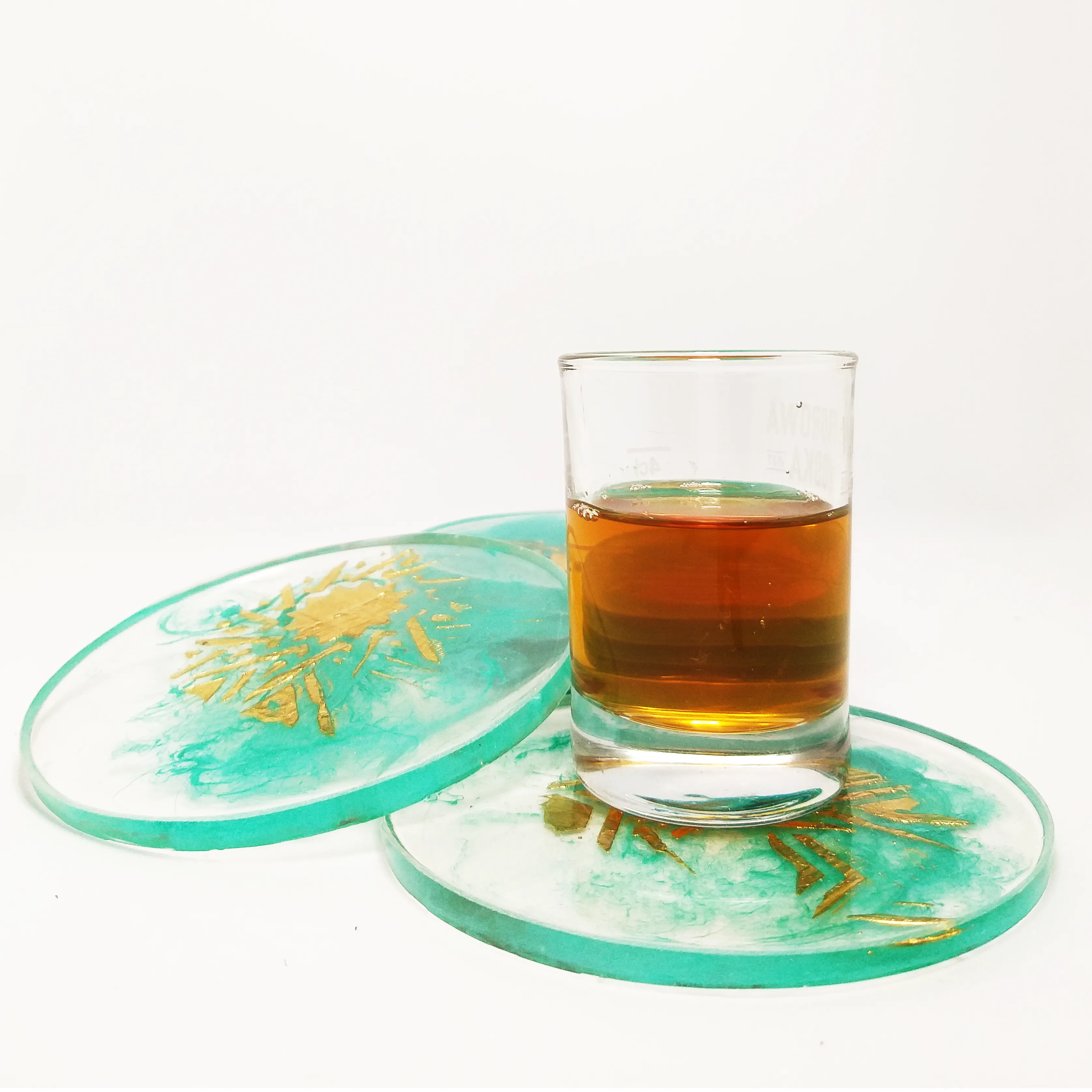 Aqua and Gold Resin Coasters