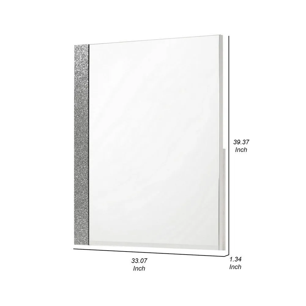 Ara 33 x 39 Dresser Mirror, Crystal Accents, White Glossy Laminate Finish By Casagear Home