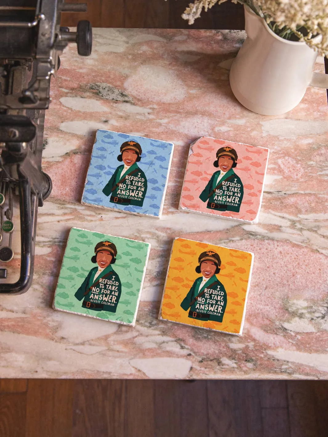 Bessie Coleman Quote   Illustration Coaster Set