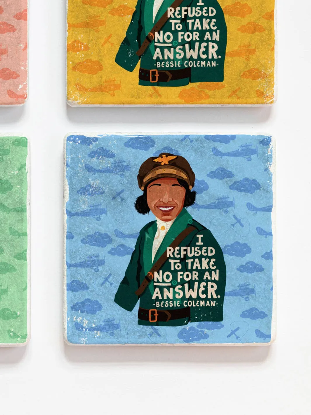 Bessie Coleman Quote   Illustration Coaster Set