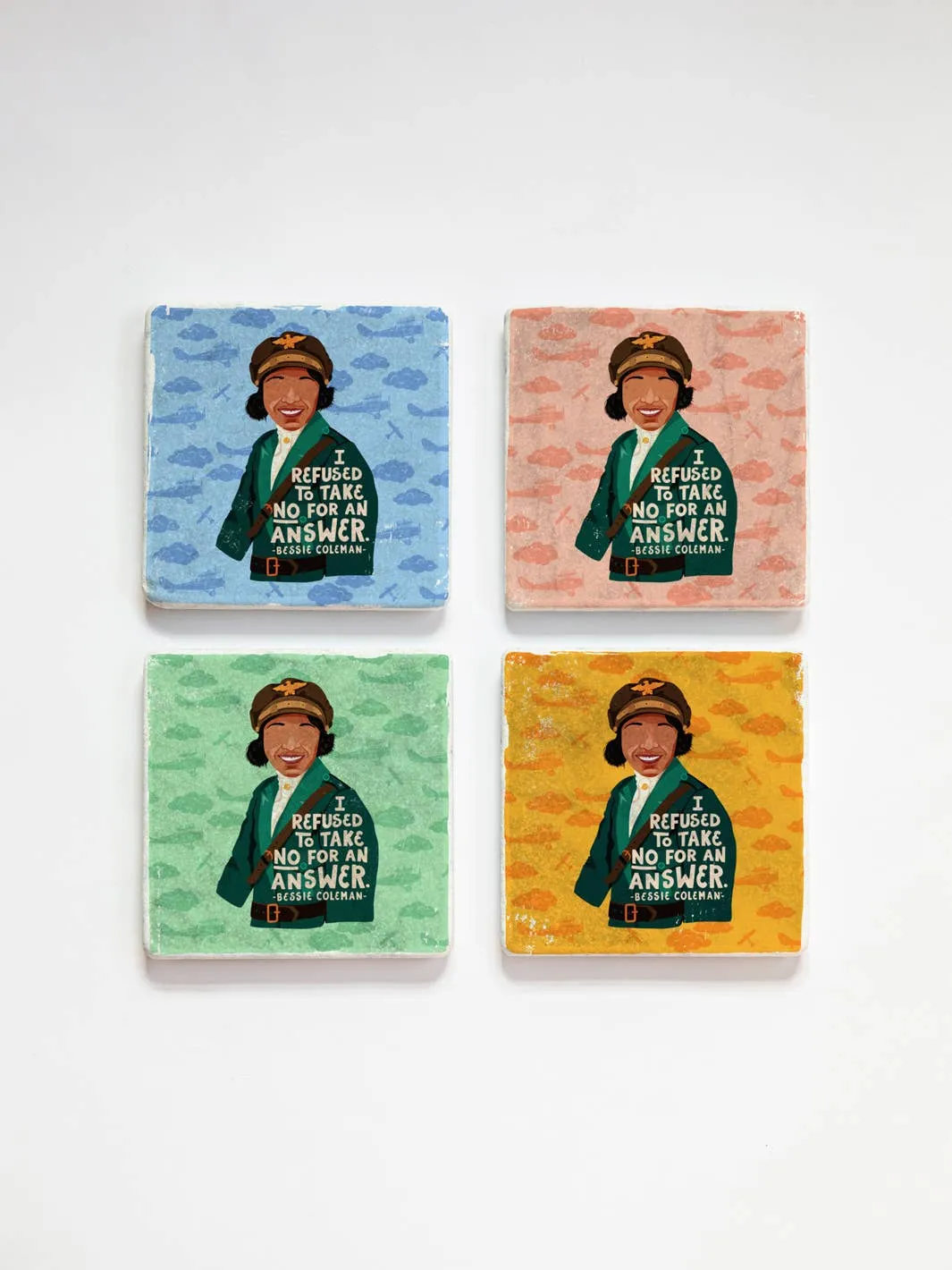 Bessie Coleman Quote   Illustration Coaster Set
