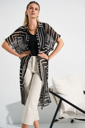 BLACK BEIGE GEOMETRIC CHIFFON DUSTER