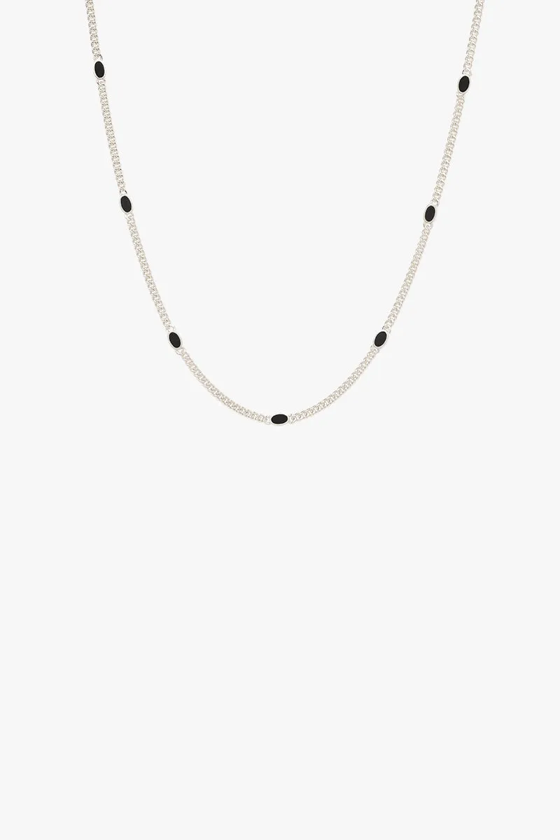 Black dotted chunky chain necklace silver 