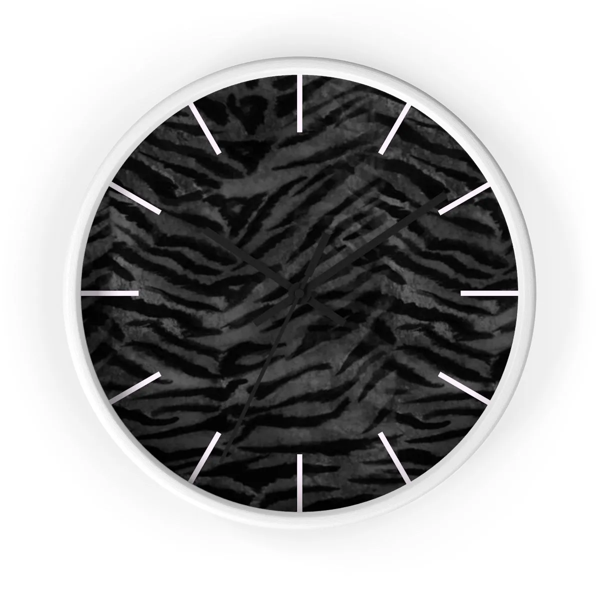 Black Tiger Stripe Wall Clock, Animal Print 10 inch Diameter Indoor Clock-Made in USA