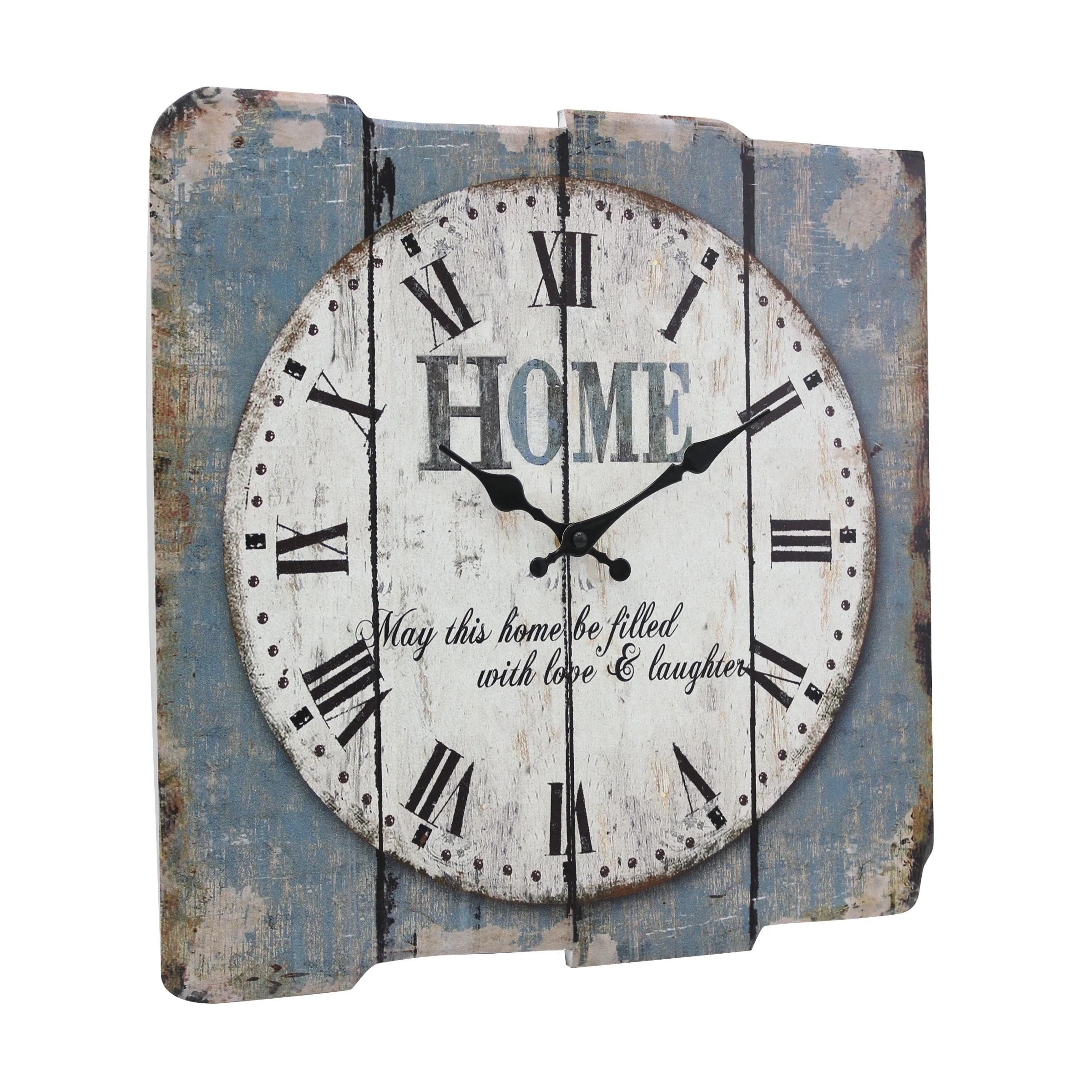 Blue & White Roman Numeral Wood Clock - 15 Inch (WS)