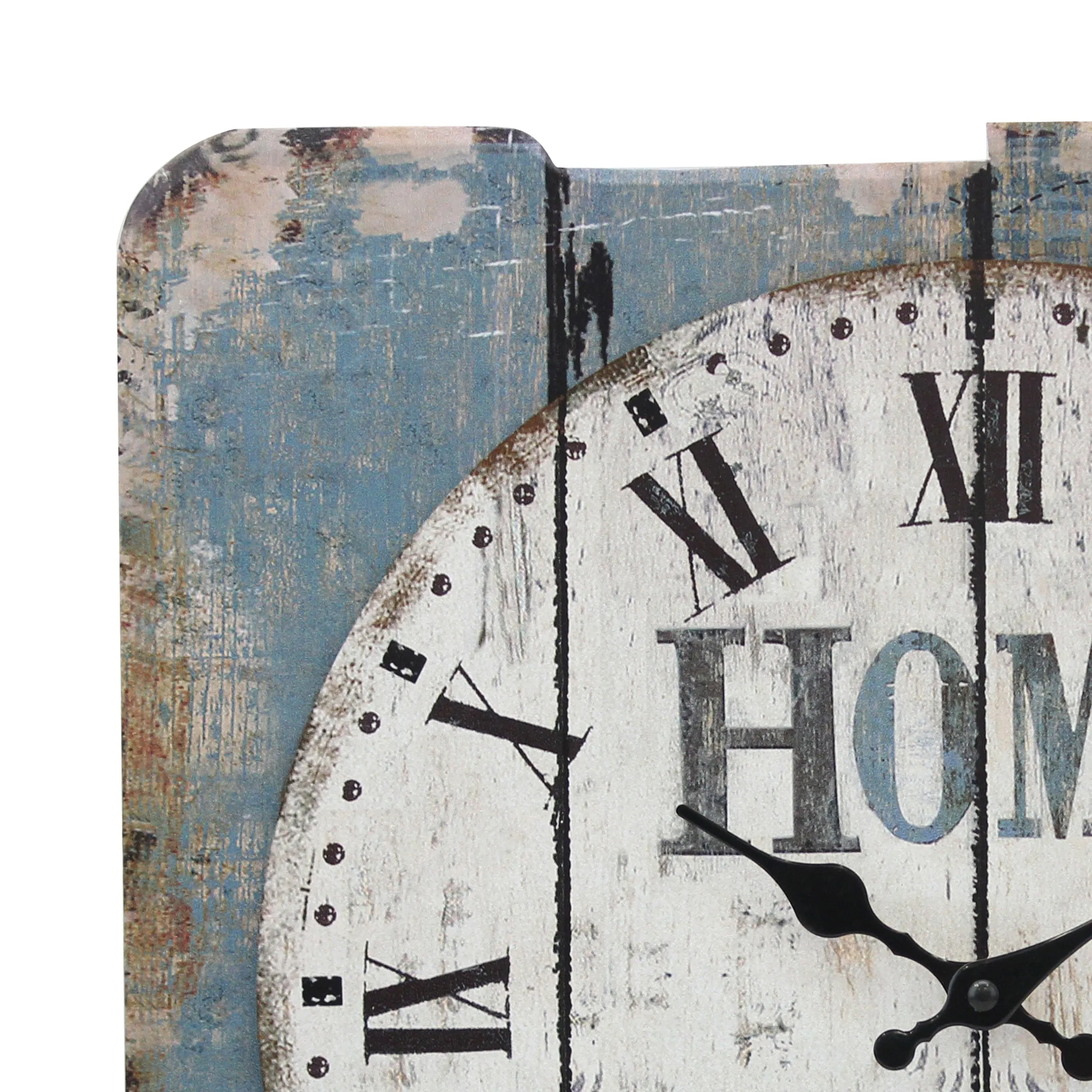 Blue & White Roman Numeral Wood Clock - 15 Inch (WS)