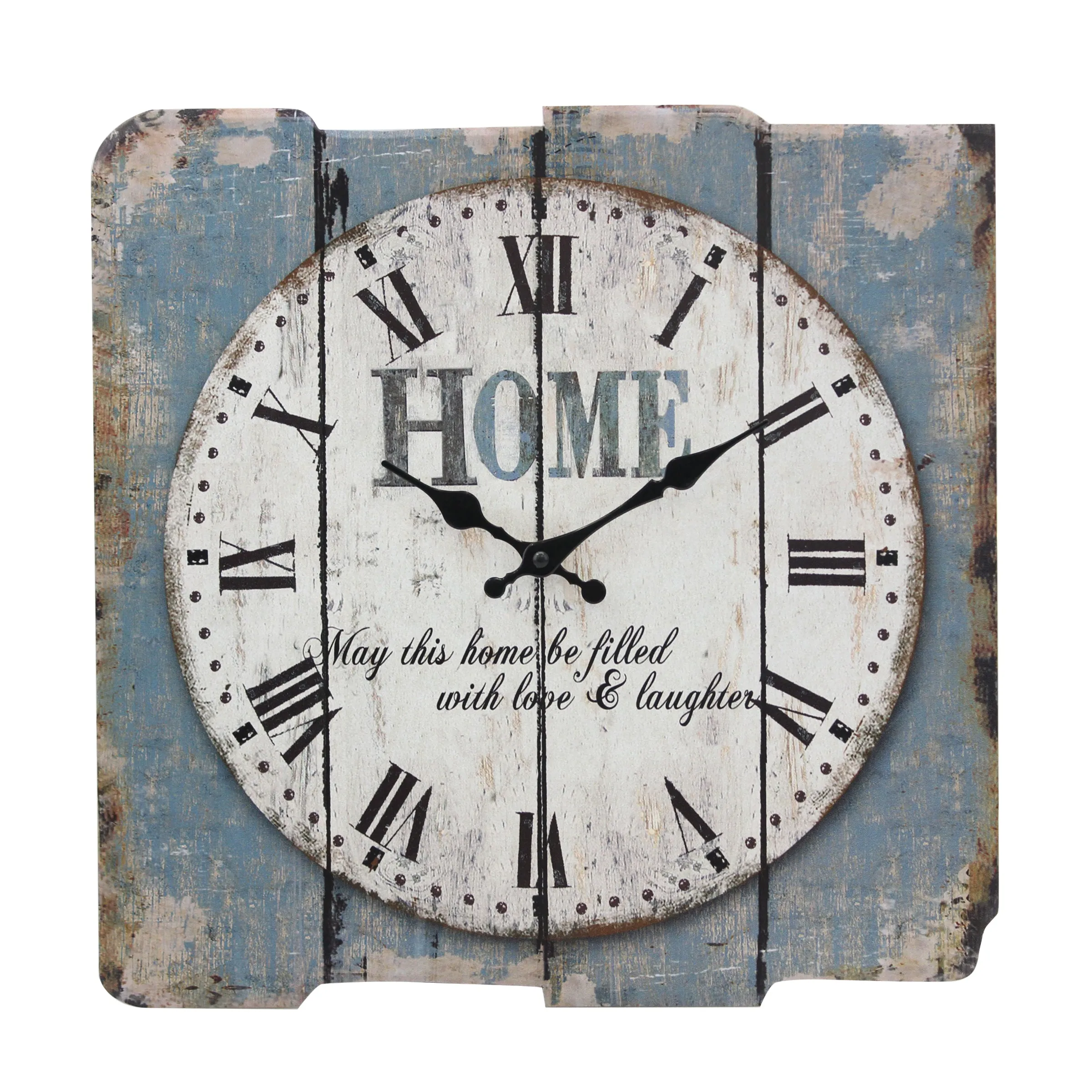 Blue & White Roman Numeral Wood Clock - 15 Inch (WS)